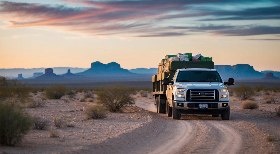 A desert landscape with a hidden stash of drugs being transported across the border into Arizona